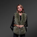 Women’s unique short and stylish real fox fur sleeveless vest in olive new