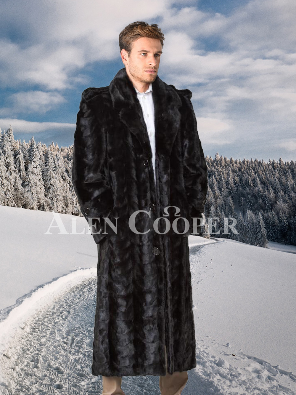 mens full length overcoat black
