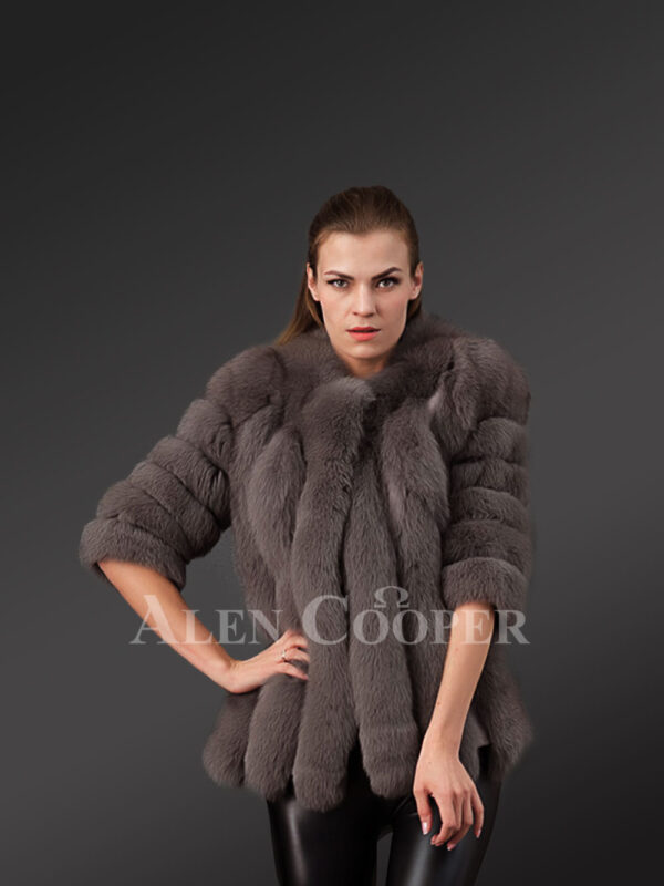 Beautiful vibrant red real fox fur super warm and stylish winter outerwear for women gray