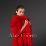 Beautiful vibrant red real fox fur super warm and stylish winter outerwear for women new side view