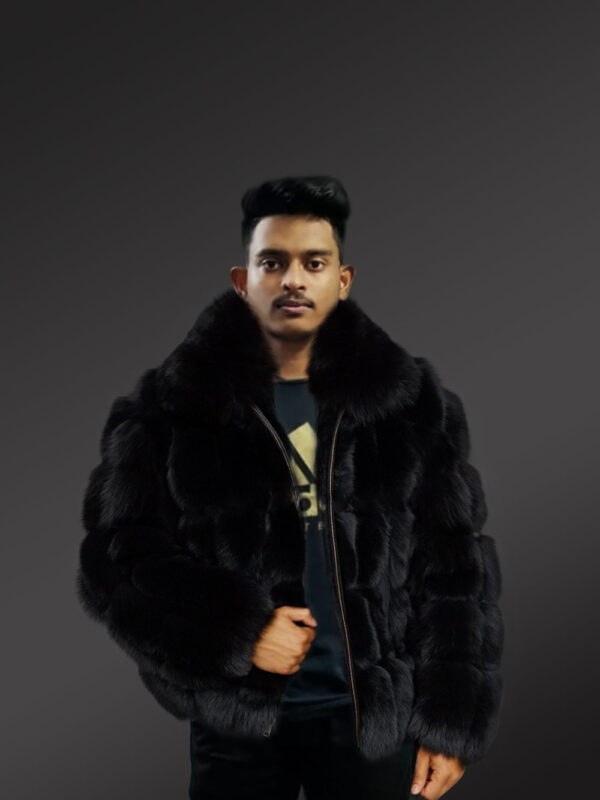 Men’s genuine fox fur paragraph winter coat with comfy collar new