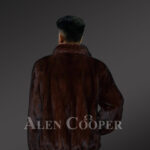 Men’s mahogany brown reversible real mink fur straight warm winter coat new back side view