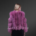 New Light purple cold shoulder sleeve real fox fur winter coat for women back side view