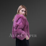 New Light purple cold shoulder sleeve real fox fur winter coat for women side views