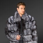 New Men’s super stylish and true warm silver fox fur paragraph winter coat
