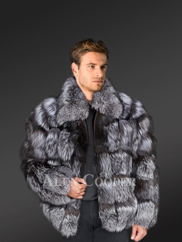 New Men’s super stylish and true warm silver fox fur paragraph winter coat