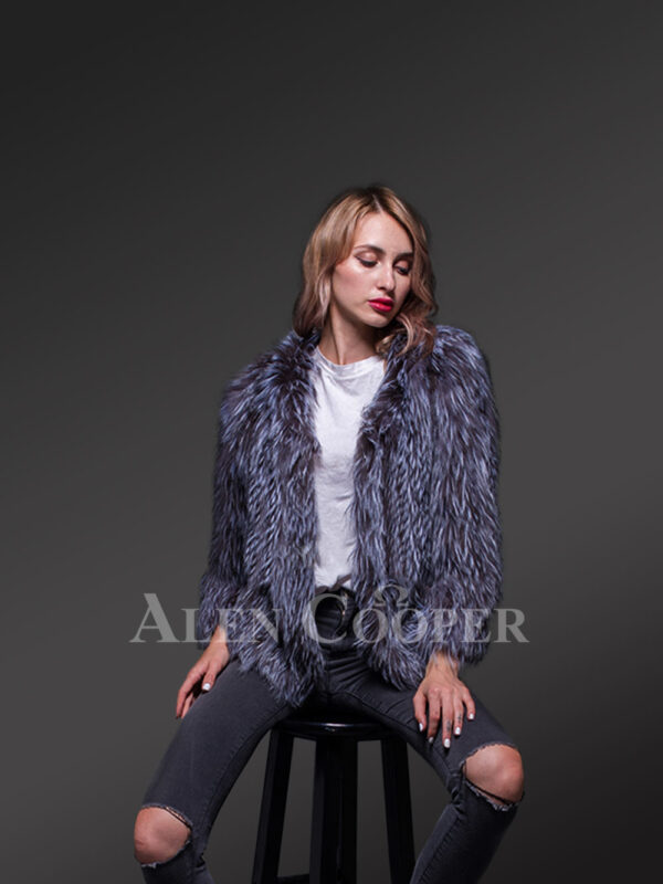 New Women’s Real Silver Fox Fur Casual Short Winter Coat With Supreme Warmth