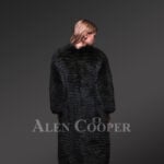 Super stylish long real fox fur black winter coat for women new back side view