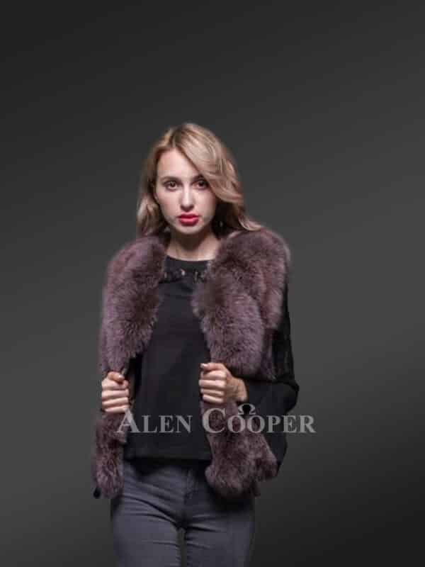 True warm & stylish real fox fur winter vest in rich burgundy new views