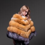 Women stylish and unique triangular poncho style multi-color real fur winter coat new