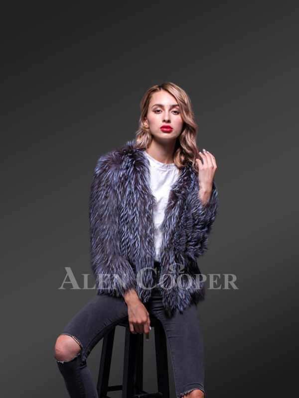 Women’s Real Silver Fox Fur Casual Short Winter Coat With Supreme Warmth new