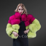 Women’s bi-color real fox fur super warm short winter coat new view