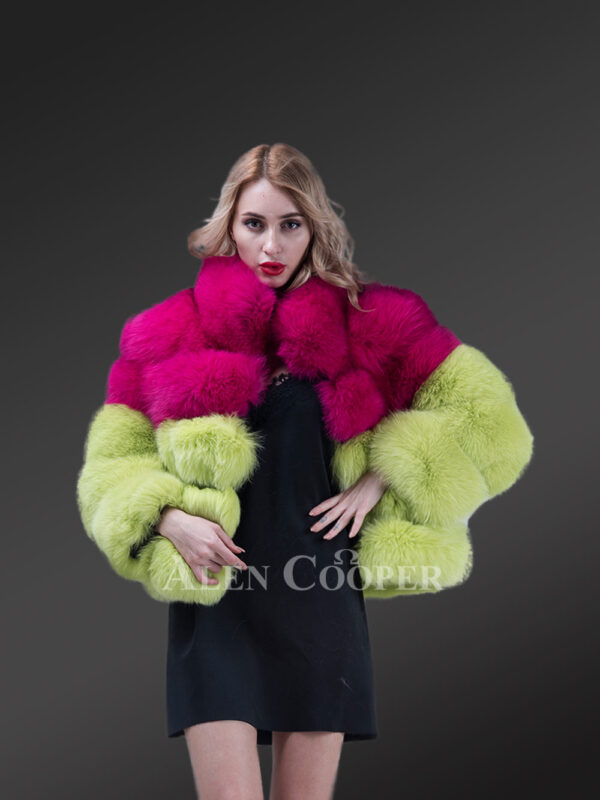 Women’s bi-color real fox fur super warm short winter coat new view