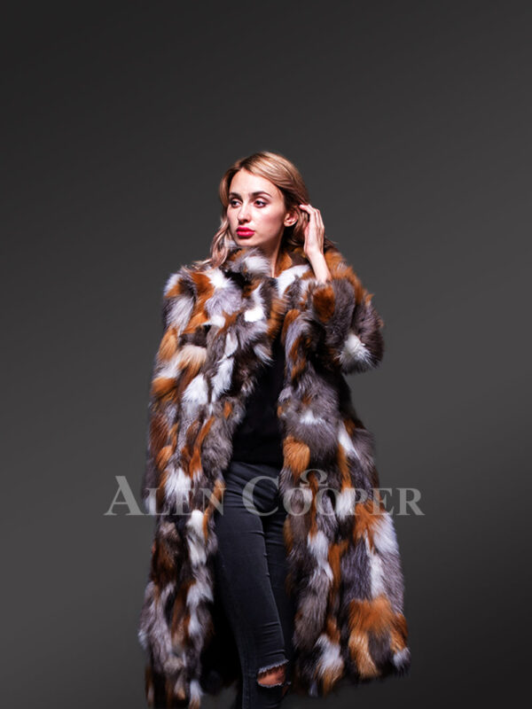 Women’s iconic multi-color real fox fur long winter coat New