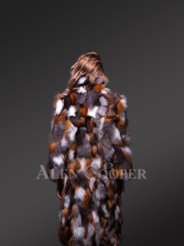 Women’s iconic multi-color real fox fur long winter coat New back views
