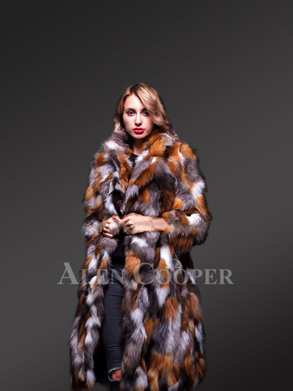 Women’s iconic multi-color real fox fur long winter coat New views