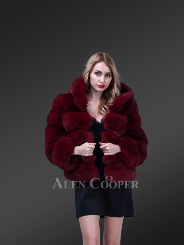 Women’s pigmented wine hue real fox fur paragraph winter coat new