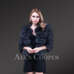 Women’s short and stylish real fox fur super warm paragraph winter coat in Navy new