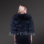 Women’s short and stylish real fox fur super warm paragraph winter coat in Navy new back side view
