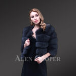 Women’s short and stylish real fox fur super warm paragraph winter coat in Navy new side view