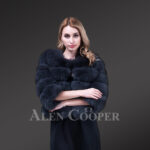 Women’s short and stylish real fox fur super warm paragraph winter coat in Navy new view