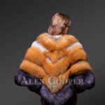 Women’s stylish and unique triangular poncho style multi-color real fur winter coat new back side view