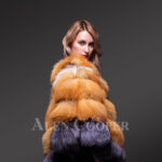 Women’s stylish and unique triangular poncho style multi-color real fur winter coat new side view