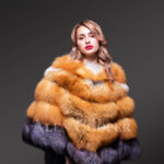 Women’s stylish and unique triangular poncho style multi-color real fur winter coat new view