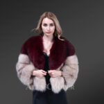 Women’s stylish v cut neck real fox fur bi-color winter outerwear new