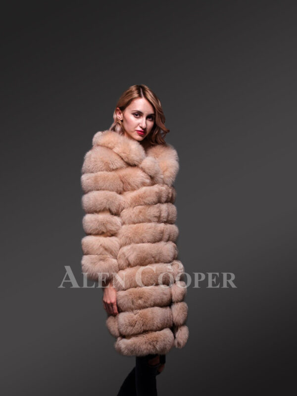 Women’s super long and incredibly warm and breathable real fox fur paragraph winter coat new side view