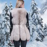 Women’s super soft and warm genuine fox fur winter vest with waist belt back side view