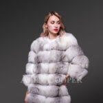 Women’s super stylish custom real fox fur paragraph winter coat in white-grey new views