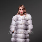 Women’s super stylish custom real fox fur paragraph winter coat in white-grey newviws