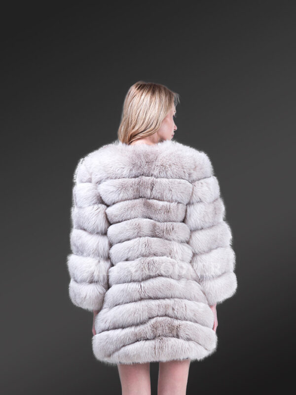 Women’s super stylish real fox fur paragraph winter coat with supreme warmth new back side view