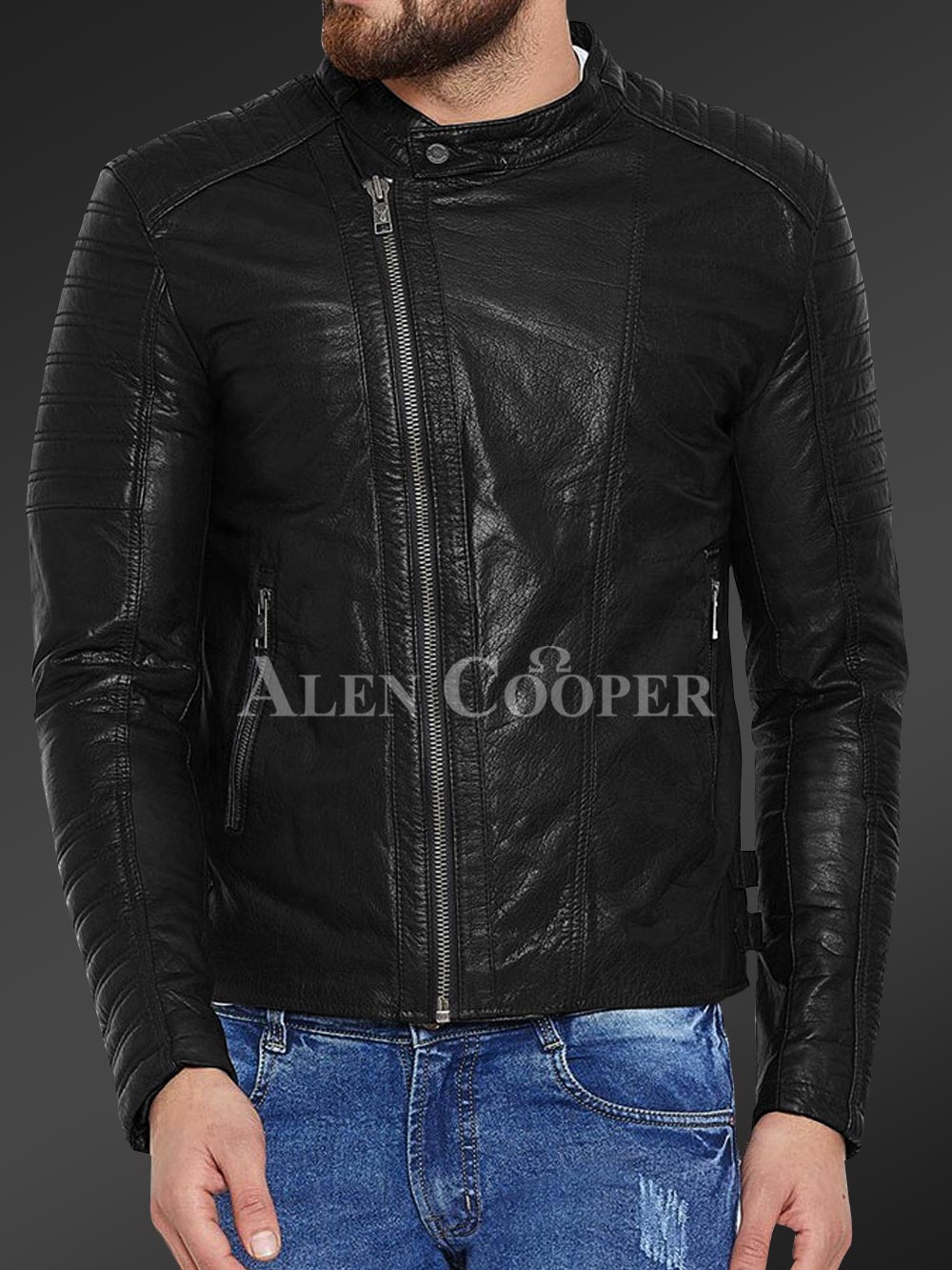 quilted sleeve leather jacket