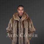 Men mid-length casual real raccoon fur winter outerwear with protective collar new
