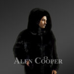 Men’s over-sized soft and voluminous real fox fur winter coat in black new side view