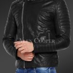 Men’s pure leather jacket with stylish asymmetrical zipper closure and quilted sleeves New side view