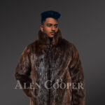 Men’s silky Beaver fur mid-length winter coat with protective collar new