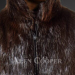 Men’s silky Beaver fur mid-length winter coat with protective collar new close view