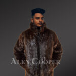 Men’s silky Beaver fur mid-length winter coat with protective collar new view