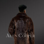 Men’s silky Beaver fur mid-length winter coat with protective collar new view back side view
