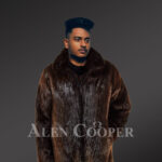 Men’s silky Beaver fur mid-length winter coat with protective collar new views