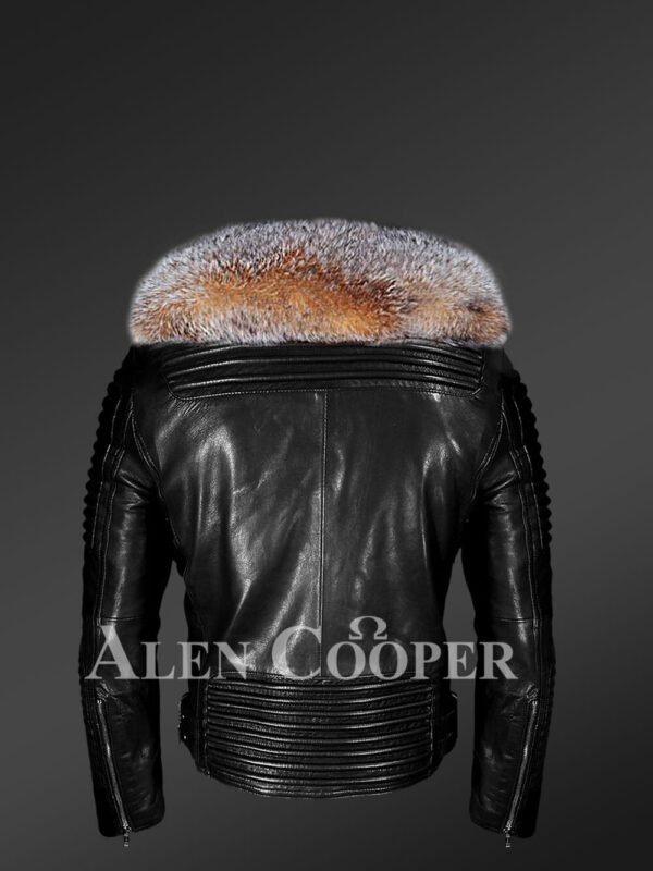 New All-occasion Detachable Scandinavian crystal fox fur Biker Jackets for views back side view