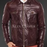 New Luxury super shiny real leather jacket for men In Coffee
