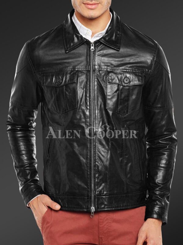 New Luxury super shiny real leather jacket for men In black