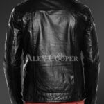 New Luxury super shiny real leather jacket for men In black back side view