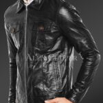 New Luxury super shiny real leather jacket for men In black side view