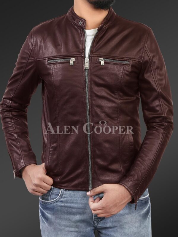 New Men’s comfortable real leather jacket in Coffee