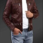New Men’s comfortable real leather jacket in Coffee side view